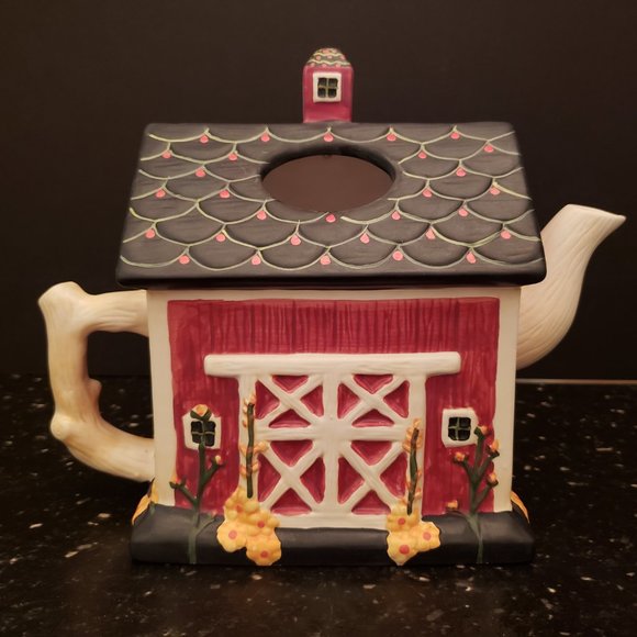 RARE Sakura Warren Kimble Red Barn Teapot Farmhouse Hand Painted Vintage kitschy - Picture 3 of 8